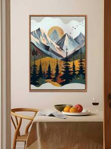 1/3pcs Frameless Canvas Poster, Modern Art, Mountains, Forests, Sun, White Clouds, Birds, Natural Scenery, Bohemian Art Oil Painting Poster, Bedroom, Living Room, Dining Room, Kitchen, Study, Bathroom, Corridor, Bar, Coffee Shop, Dormitory Decoration, Ideal Gift For Winter, Wall Art, Wall Decoration, Home Decor, Room Decoration Canvas Painting Gifts Birthday Graduation