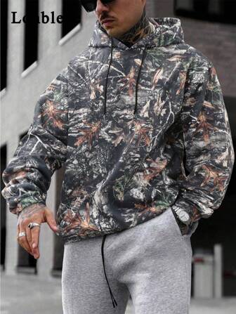 Lonblece 1pc Tree Pattern Allover Print Hoodie Sweatshirt, New Street Style Vintage Hip Hop High Street American Unisex Casual Loose Fit Pullover, Fall, Long Sleeve Top