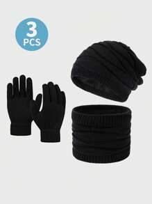 Bộ găng tay len đan giữ ấm cổ mùa đông thời tiết lạnh Bộ mũ len lông cừu rộng rãi Bộ găng tay len đan dài ngón cho nữ - bộ 3 món - Xem 11