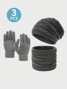 Bộ găng tay len đan giữ ấm cổ mùa đông thời tiết lạnh Bộ mũ len lông cừu rộng rãi Bộ găng tay len đan dài ngón cho nữ - bộ 3 món - Xem 10
