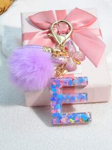 1pc Resin Letter Key Chain, Fashionable Women Handbag Heart Keyring Holder Butterfly Tassel Decor Valentine's Day Car Accessories Bag Charm Backpack For School Cute Goth Y2k Halloween Accessories Teachers Day Christmas Gift Ideas Bag Lanyards With Id Holder Car Accessories Bag Charms Car Friend Sister Gifts For Mother, Father, Graduation, And Teacher - Purple - View 4