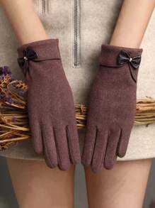 1 para jednokolorowych rękawiczek dekoracyjnych z kokardą Stylowe ciepłe rękawiczki z polaru do ekranów dotykowych Zimowe rękawiczki do jazdy na zewnątrz odporne na zimno