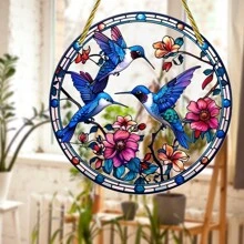 1 件迷人蜂鸟捕光器，2D 丙烯画系列窗饰，适用于家庭、庭院和花园栅栏艺术、家庭、办公室、商场、餐厅圣诞装饰品门窗壁挂、氛围装饰 - 多色 - 查看 6