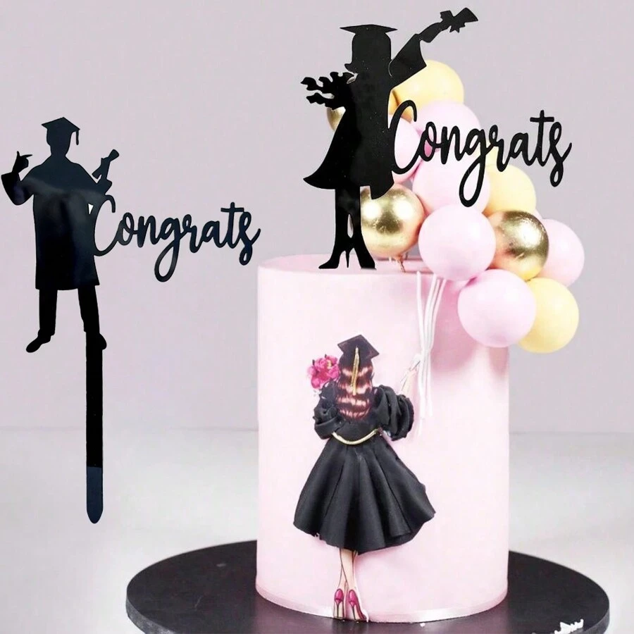 1 件/3 件博士帽毕业派对蛋糕装饰亚克力祝贺毕业适合学生毕业派对蛋糕装饰品 - 彩色 - 查看 1