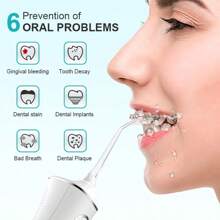 1 pieza Irrigador oral recargable por USB tipo C portátil de 300ML, limpiador de dientes con 4 modos de limpieza, memoria inteligente de limpieza, boquilla giratoria 360°, depósito de agua extraíble grande, bajo nivel de ruido y uso duradero, adecuado para viajes y transporte - Multicolor - Ver 9