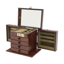 Boîte à bijoux en bois à 6 niveaux avec miroir et 4 tiroirs, organisateur de bijoux pour colliers, bracelets, montres. Idéal pour la rentrée scolaire et le stockage en dortoir.
