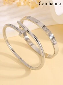 Camhanno 2 Pieces Of Exquisite And Fashionable Stainless Steel Plum Blossom Nail + Four-Leaf Flower Embossed Bracelet Set Is Suitable For Sending Girlfriends During The Holidays Valentines,Mom,Mother,Mother's Day,Gift