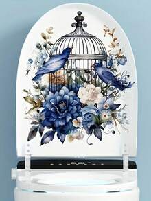 mama look 1 件/2 件 29.5 * 29.5 厘米/11.61 * 1161 英寸 30 * 30 厘米/11.81 * 11.81 英寸 蓝色蝴蝶花朵鸟和鸟笼厕所贴纸适用于浴室和马桶贴纸装饰可移除 PVC 贴花浴室窗户 DIY 壁画 - 彩色 - 查看 3