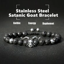 Punk Men Premium Stainless Steel Gothic Devil Strength Satanic Goat Baphomet Bracelet - Goat Bracelet - View 1