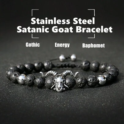 Punk Men Premium Stainless Steel Gothic Devil Strength Satanic Goat Baphomet Bracelet