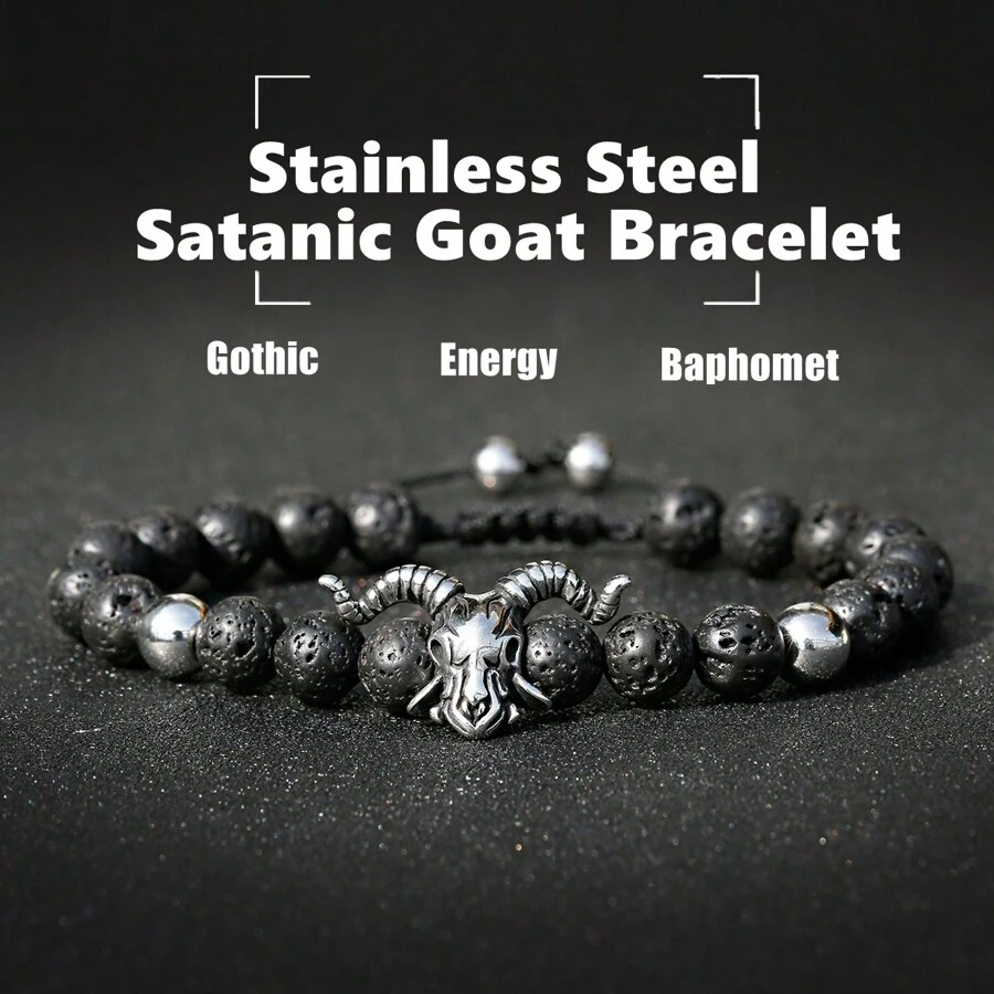 Punk Men Premium Stainless Steel Gothic Devil Strength Satanic Goat Baphomet Bracelet - Goat Bracelet - View 1
