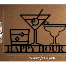 Black Metal Happy Hour Sign - Stylish Bar Wall Art For Home Decor, Outdoor And Indoor Use, Perfect For Living Room And Dining Room, Suitable For Modern Home Decor, Room Decor, Bedroom Decor, Bathroom Decor, Waterproof, Rust-Proof