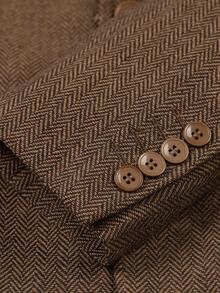 Furuyal Autumn/Winter Men's Herringbone Tweed 3 PiecesSuit Set, Gentleman's Solid Color Double-Breasted Slim Fit Formal Business Single-Breasted Suit Jacket, Vest & Pants Set, Suitable For Galas, Parties, Vintage Gentleman Style, Brown, Size XS-3XL