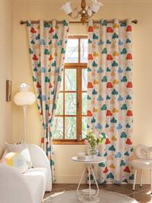 1pc Minimalist Digital Print Colorful Cloud Blackout Decorative Curtain (220g/M²) - Beige - View 9