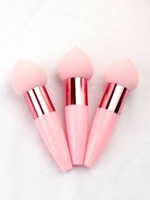 Set de 3 pinceles de maquillaje prácticos: punta en ángulo, punta redondeada y punta recta, para uso en húmedo y seco con barra de base