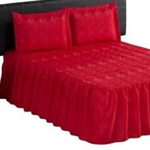 Romance 3-Piece Bedspread With Embroidery And Ruffles, Standard Double Bed - 紅色 - 查看 4