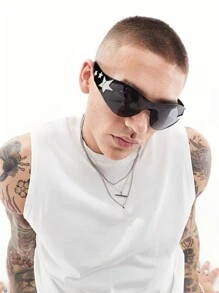 1 件男女通用 Y2K 风格无框时尚眼镜，适合户外、旅行、音乐节、夏季海滩度假派对、户外、旅行的时尚配饰 - 黑色 - 查看 2