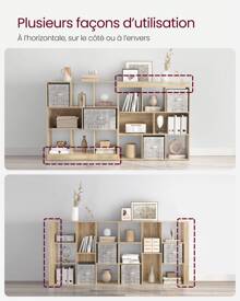 VASAGLE Bibliothèque, Étagère, Meuble de Rangement avec Compartiments Ouverts, pour Salon, Chambre, Bureau, Cloison Séparateur, 30 x 97,5 x 100 cm, Couleur Boisée - Taupe - Voir 3