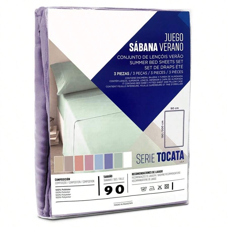TIENDA EURASIA 床單套裝，3 件套，100% 聚酯纖維，柔軟光滑（丁香色 90 公分） - 彩色 - 查看 1