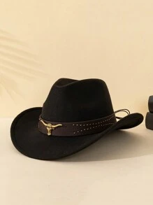 1 Chiếc Mũ Cao Bồi Miền Tây Phong Cách Bohemian, Mũ Cao Bồi Polyester Có Mũ Trùm Đầu Hình Con Bò, Chủ Đề Giáng Sinh Màu Đen, Chống Tia UV, Thủ Công Dệt, Quà Tặng Unisex - mũ cao bồi bò - Xem 12