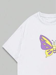 Printed T-Shirt Butterfly Design Blouse Men's Fashion Comfort Casual Unisex Printed - 白色 - 查看 4