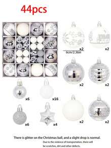 44 szt. - ozdoby świąteczne w kształcie kuli, srebrne i białe, zestaw ozdób świątecznych i kwiatów świątecznych do dekoracji choinki, nietłukące się, wiszące kule świąteczne do dekoracji domu na imprezę świąteczną