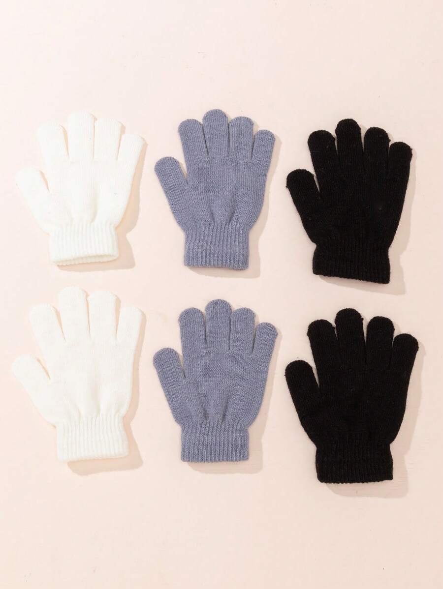 Cooraby 3 双儿童冬季手套厚羊绒保暖针织手套儿童防寒手套 - 彩色 - 查看 1