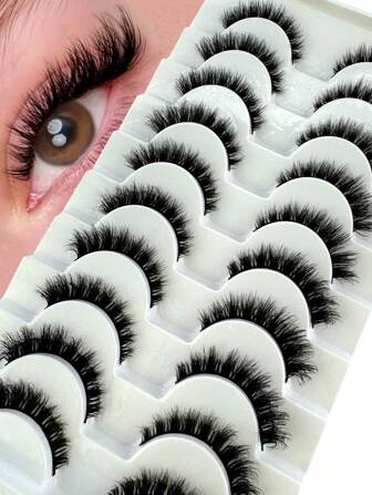 10 pares de pestañas de ojo de gato/Pestañas postizas de visón 3D de aspecto natural Extensión de pestañas de volumen ruso clásico Pestañas postizas de visón artificial Pestañas postizas Tira de pestañas/Paquete de tiras de pestañas suaves