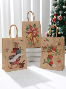 1 个/4 个/8 个圣诞礼品袋，8.27 英寸 X5.9'x3.15' 大号牛皮纸袋带手柄圣诞礼品袋、圣诞节零食袋、节日纸袋派对礼品袋圣诞纸质礼品袋（4 系列） - 彩色 - 查看 7