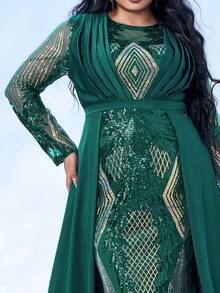 seomiscky Vestido de noche de talla grande para mujer con diseño de cuentas - Verde - Ver 8