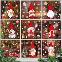 9 tờ/bộ miếng dán cửa sổ hình chú lùn Giáng sinh màu đỏ, miếng dán tường hoạt hình bông tuyết bằng PVC để trang trí tủ lạnh - Nhiều màu - Xem 1