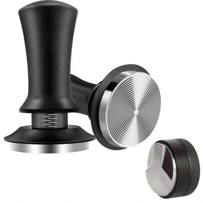 51mm/53mm/58mm Espresso Coffee Tamper, Professional Barista Tamping Tool. With Calibrated Spring, Stainless Steel Design, Adjustable Coffee Distributor, Tamping Mat, Dosing Funnel, Knock Box