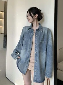 韩版宽松长袖休闲女式洗水牛仔夹克