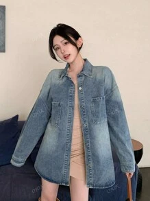 韩版宽松长袖休闲女式洗水牛仔夹克