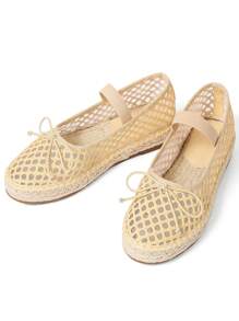 Women Espadrilles Mesh Flats Shoes Elastic Hollow Out Causal Comfy Vacation Dress Beach Ballerina Ballet Pumps Woman - 杏色 - 查看 6