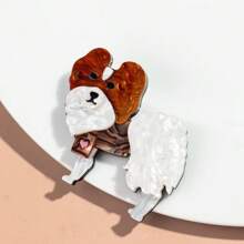1pc Fashion Acrylic Patchwork Adorable Glasses Wearing Dog/Puppy Animal Design Brooch, Suitable As Gift For Women