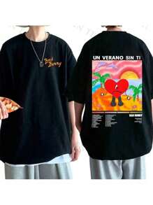 Bad Bun Un Verano Sin Ti Corazon Album Som Rapper T-Shirt Unisex Men Women 100% Cotton Top Premium Streetwear New Release Fast Shipping Various Colors!! Plus Size - màu đen - Xem 2
