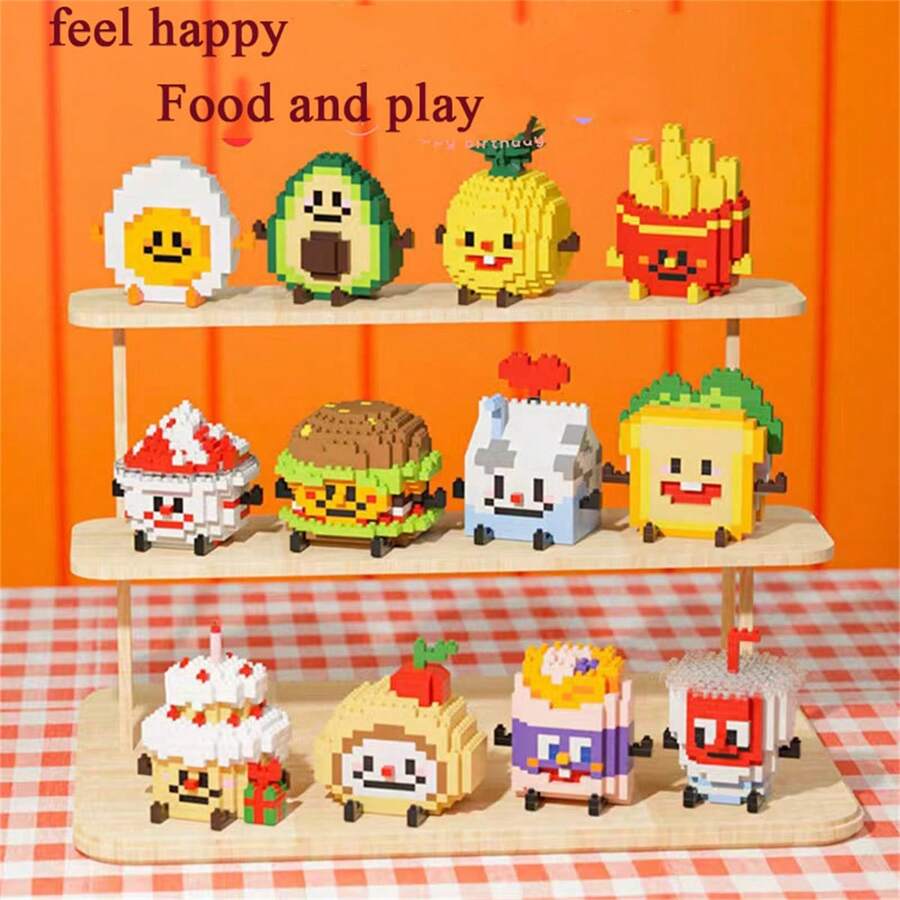 Juguetes de bloques de construcción de comida adorables, manualidades DIY, regalo ideal para amigos, cumpleaños, arte de escritorio, ¡obra de arte increíble! Regalo de vuelta a la escuela / nueva escuela, decoración de habitación, regalos navideños Bloques de color Bloques de color