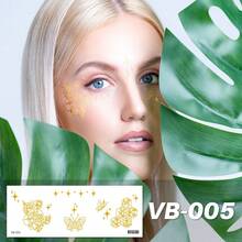 1 件金属脸部纹身贴纸，金色雀斑设计，防水化妆贴纸，脸部装饰性临时纹身，适合圣诞服装派对，适合女士和女孩 - 金色 - 查看 6