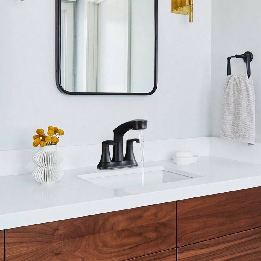Bathroom Centerset Pull Out Matte Black 4 Inch With Pull Down Sprayer