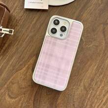 Silver Frame Resin Coated Checkered Pattern Phone Case Compatible With Iphone 16 Pro Max/15 Pro Max/14 Pro/13 - Pink - View 4
