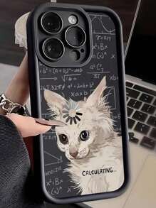 创意数学猫钞票图案手机壳，新款第三眼梯形设计，奇特简约时尚手机壳，男女适用，新奇节日礼物防水防震防摔防刮 - 黑色 - 查看 2