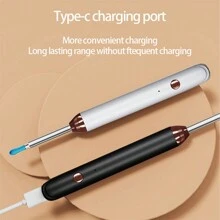 Tinsol Tinsol Nettoyeur d'oreille intelligent Vision d'endurance 130mAh avec caméra 1296P Barre auriculaire Otoscope Endoscope rechargeable USB-C Outil de retrait de cérumen Oreillette Caméra Soins de santé