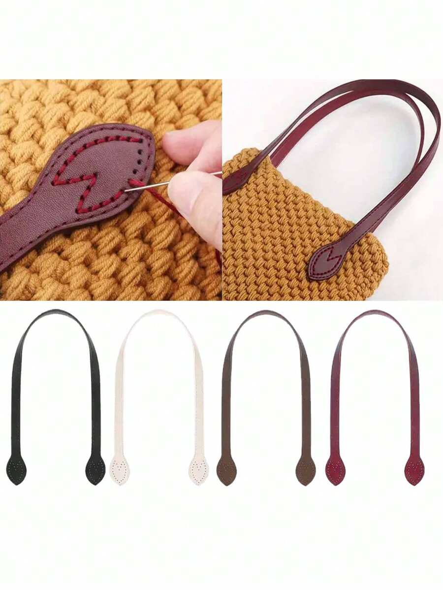 1 pieza Bolsa con hoja en relieve exquisita, con asa de enhebrado DIY, asa de bolsa de cuero PU, correa de bolso de 23.62 pulgadas, material para hacer billeteras, asa de bolsa de ganchillo, asa de cuero sintético (4 colores disponibles) - Multicolor - Ver 1