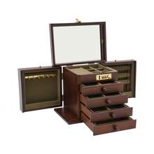 Boîte à bijoux en bois à 6 niveaux avec miroir et 4 tiroirs, organisateur de bijoux pour colliers, bracelets, montres. Idéal pour la rentrée scolaire et le stockage en dortoir.