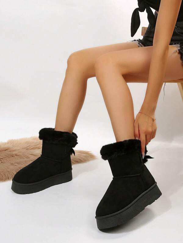Botas de inverno femininas quentes, elegantes, fofas, de sola grossa, com laço de pelúcia, multifuncionais para uso no Natal, resistentes, fáceis de calçar e tirar, acima do joelho, botas de neve