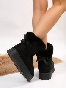 Women's Fashionable Cute Thick-Sole Plush Bow Ribbon Warm Winter Boots, Multi-Functional For Christmas Wear, Sturdy, Easy-On/Off Over-The-Knee Snow Boots