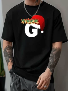Customized Boyfriend Style Men's Personalized Print Christmas T-Shirt Fashion Casual Loose Tee Design Your Own T-Shirt By Adding Your Own Text (Team Party, Boyfriend,Girlfriend,Pet,Couple Matching, Workwear)