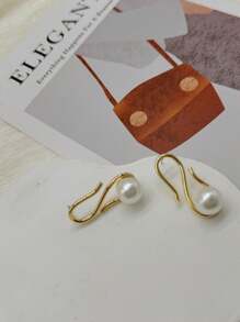 Women's Earring Line Design With Pearl Vintage Luxury Elegant Fashion - 金色 - 查看 2