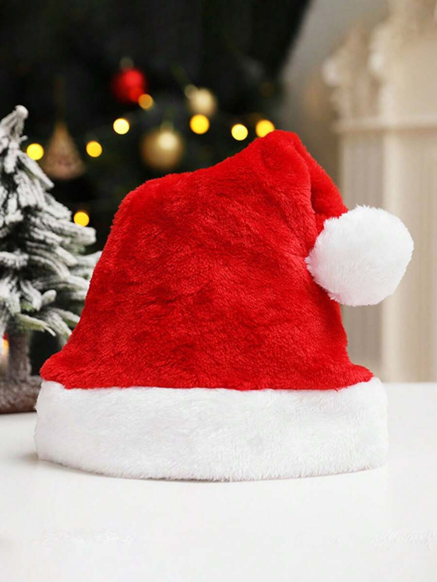 1 chiếc mũ ông già Noel nhung lông ngắn sang trọng trang trí Giáng sinh, vật dụng Giáng sinh cho cả nam và nữ, mũ dự tiệc cho người lớn, mũ ông già Noel bằng vải nỉ polyester màu trơn, thích hợp cho mùa xuân, hè, thu và đông - 1 cái - Xem 1